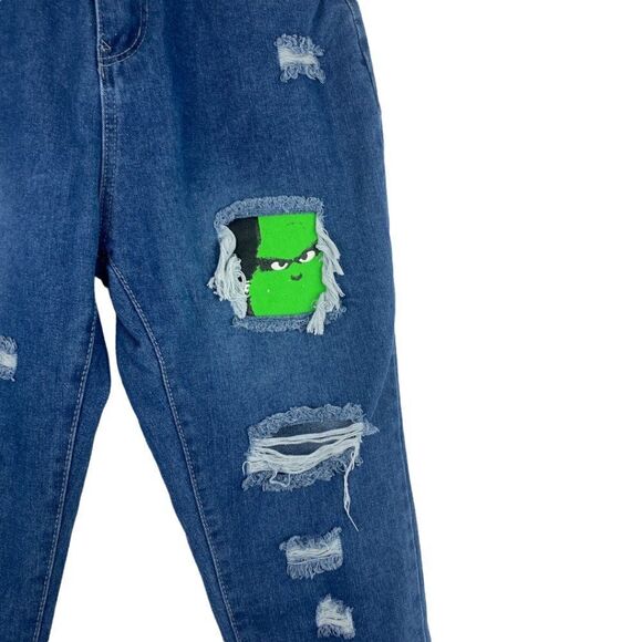 UNBRANDED WOMEN'S Medium Wash High Rise Destroyed Frankenstein Patch Jeans US M - Picture 8 of 11